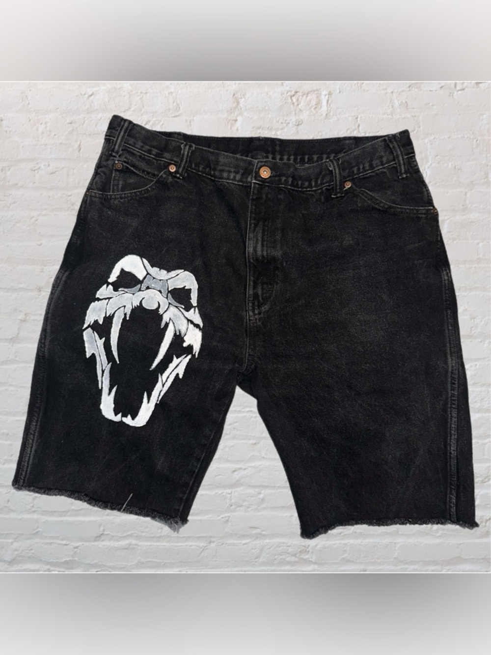 Dickies Black Custom Cut Hand Painted Distressed Skater Jorts Men’s Size 40x30